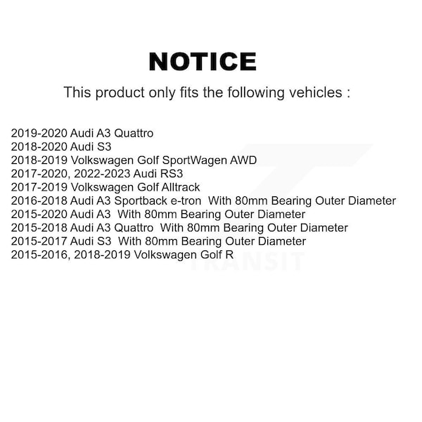 Wheel Bearing Hub Assembly For Audi A3 Volkswagen Quattro Golf Alltrack R S3 Sportback RS3